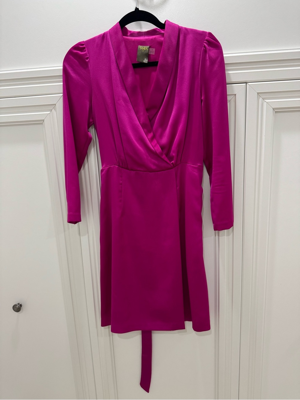 Taylor Bright Fuchsia Long-Sleeve Wrap Dress